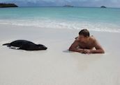 Richard making friends with the local wildlife in the Galapagos